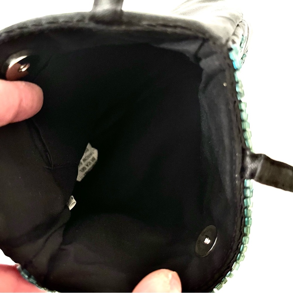 Vintage Teal Green Beaded Evening Bag Black Satin - Picture 7 of 15